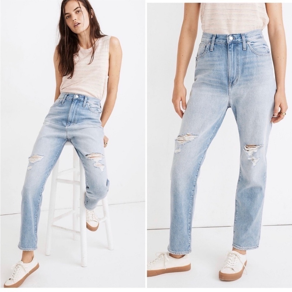 Madewell Women’s The Momjean in Gilford Wash Ripped Edition size 30 High Waist